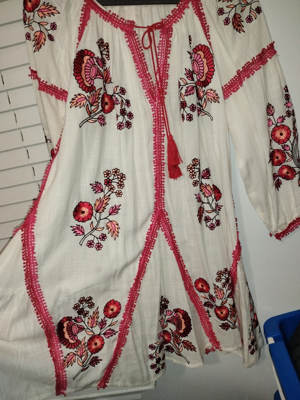 Ranna Gill White Tunic Dress with Pink & Red Floral Embroidery